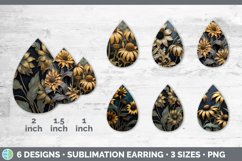 3D Black and Gold Coneflower Flowers Teardrop Earrings | Sub Product Image 2