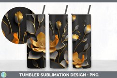 3D Black and Gold Crocus Flowers Tumbler | Sublimation 20 oz Product Image 3