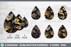 3D Black and Gold Crocus Flowers Teardrop Earrings | Sublima Product Image 2