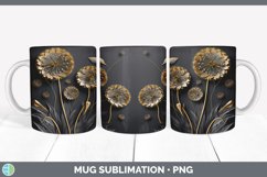 3D Black and Gold Dandelion Flowers Mug Wrap | Sublimation C Product Image 3