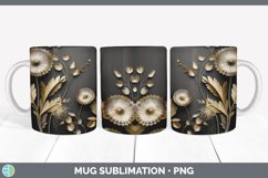 3D Black and Gold Dandelion Flowers Mug Wrap | Sublimation C Product Image 5