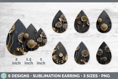 3D Black and Gold Dandelion Flowers Teardrop Earrings | Subl Product Image 2