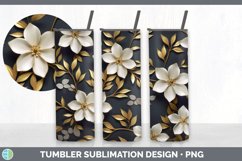 3D Black and Gold Jasmine Flowers Tumbler | Sublimation 20 o Product Image 5