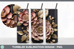 3D Black and Gold Peony Flowers Tumbler | Sublimation 20 oz Product Image 2