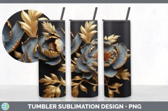 3D Black and Gold Peony Flowers Tumbler | Sublimation 20 oz Product Image 3