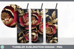 3D Black and Gold Peony Flowers Tumbler | Sublimation 20 oz Product Image 4