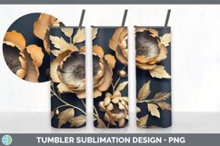 3D Black and Gold Peony Flowers Tumbler | Sublimation 20 oz Product Image 5
