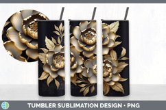 3D Black and Gold Peony Flowers Tumbler | Sublimation 20 oz Product Image 6