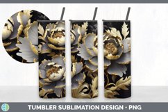 3D Black and Gold Peony Flowers Tumbler | Sublimation 20 oz Product Image 7