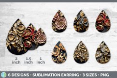 3D Black and Gold Peony Flowers Teardrop Earrings | Sublimat Product Image 2