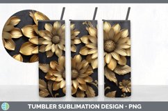 3D Black and Gold Zinnia Flowers Tumbler | Sublimation 20 oz Product Image 2