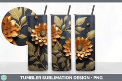 3D Black and Gold Zinnia Flowers Tumbler | Sublimation 20 oz Product Image 3