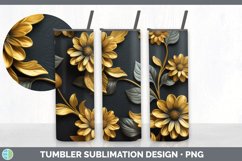 3D Black and Gold Zinnia Flowers Tumbler | Sublimation 20 oz Product Image 4