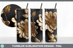 3D Black and Gold Zinnia Flowers Tumbler | Sublimation 20 oz Product Image 6