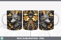 3D Black and Gold Wolf Mug Wrap | Sublimation Coffee Cup Des Product Image 3