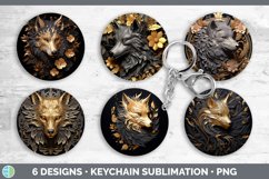 3D Black and Gold Wolf Keychain | Sublimation Keyring Design Product Image 2