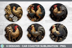 3D Black and Gold Chicken Car Coaster | Sublimation Coaster Product Image 2