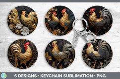 3D Black and Gold Chicken Keychain | Sublimation Keyring Des Product Image 2