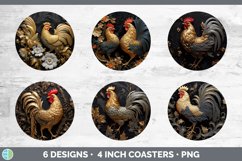 3D Black and Gold Chicken Round Coaster | Sublimation Coaste Product Image 2