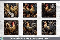 3D Black and Gold Chicken Square Coaster | Sublimation Coast Product Image 2