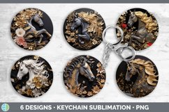 3D Black and Gold Horse Keychain | Sublimation Keyring Desig Product Image 2