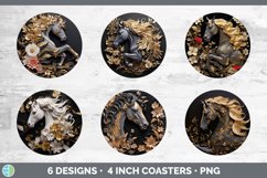 3D Black and Gold Horse Round Coaster | Sublimation Coaster Product Image 2