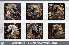 3D Black and Gold Horse Square Coaster | Sublimation Coaster Product Image 2