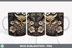 3D Black and Gold Owl Bird Mug Wrap | Sublimation Coffee Cup Product Image 2