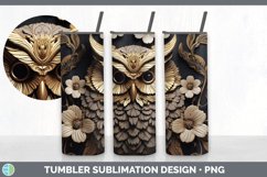 3D Black and Gold Owl Bird Tumbler | Sublimation 20 oz Skinn Product Image 2