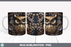 3D Black and Gold Owl Bird Mug Wrap | Sublimation Coffee Cup Product Image 3