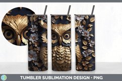 3D Black and Gold Owl Bird Tumbler | Sublimation 20 oz Skinn Product Image 3