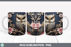 3D Black and Gold Owl Bird Mug Wrap | Sublimation Coffee Cup Product Image 4