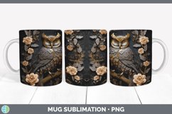 3D Black and Gold Owl Bird Mug Wrap | Sublimation Coffee Cup Product Image 6