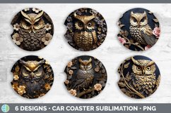 3D Black and Gold Owl Bird Car Coaster | Sublimation Coaster Product Image 2