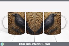 3D Black and Gold Crow Bird Mug Wrap | Sublimation Coffee Cu Product Image 3