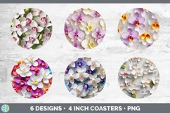 3D Paper Orchid Flowers Round Coaster | Sublimation Coaster Product Image 2