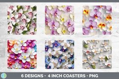 3D Paper Orchid Flowers Square Coaster | Sublimation Coaster Product Image 2