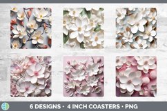 3D Paper Magnolia Flowers Square Coaster | Bundle Coaster De Product Image 2