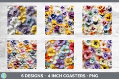 3D Paper Pansy Flowers Square Coaster | Bundle Coaster Desig Product Image 2