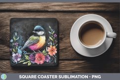 Chalkboard Chickadee Square Coaster Sublimation Coaster Desi Product Image 1