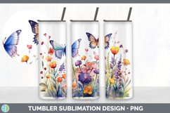 Watercolor Floral Butterflies Tumbler | Sublimation 20 oz Product Image 5