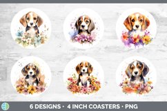 Watercolor Beagle Dog Round Coaster | Sublimation Coaster De Product Image 2
