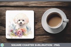 Watercolor Dogs Bichon Frise Square Coaster Sublimation Coas Product Image 1