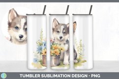 Watercolor Husky Dog Tumbler | Sublimation 20 oz Skinny Tumb Product Image 7