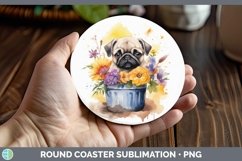 Watercolor Dogs. Pug Round Coaster Sublimation Coaster Desig Product Image 1