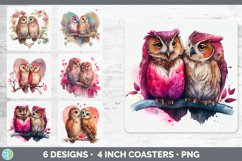 Valentines Owl Square Coaster | Sublimation Designs Bundle Product Image 1