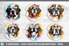 Hipster Saint Bernard Dog Car Coaster | Sublimation Coaster Product Image 2