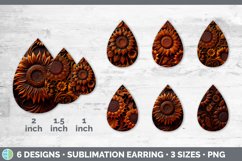 Tooled Leather Sunflower Teardrop Earring | Sublimation Desi Product Image 2