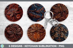 Tooled Leather Dragonflies Keychain | Sublimation Keyring De Product Image 2
