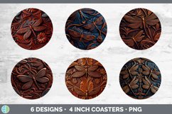 Tooled Leather Dragonflies Round Coaster | Sublimation Coast Product Image 2